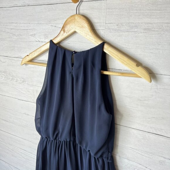 Dress Womens Size XS Navy Chiffon Sleeveless Pleated Lined Cocktail Date Night - Picture 10 of 16